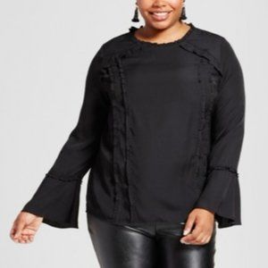 Ava & Viv Long Bell Sleeve Ruffle Trim Top…